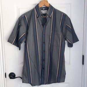 Vintage 80’s Impact men’s button down shirt in gray with blue, black and red str